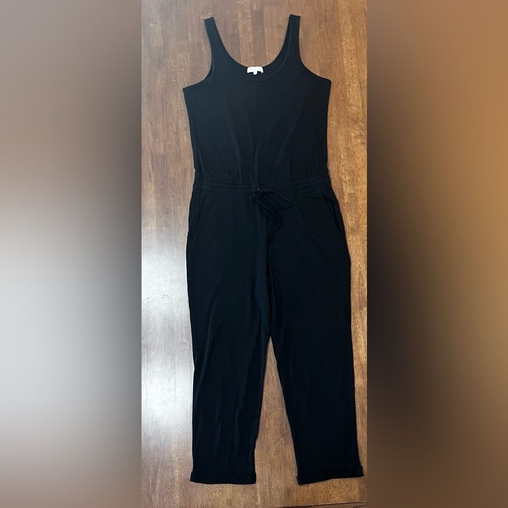 Michael Stars Theo Tank Jumpsuit Black Ankle Crop Pull On Sz XL Minimalist Soft - Picture 7 of 7